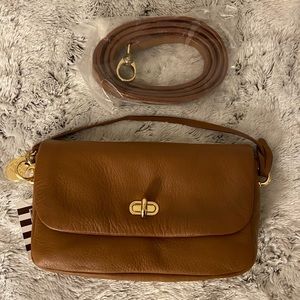 NWT Henri Bendel small lt brown lthr bag w/ det. hand & sh straps. 41/2”x 7 1/2”